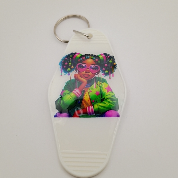 Hand Crafted Accessories - Vintage Style Black Girl Chibi Doll White Keychain